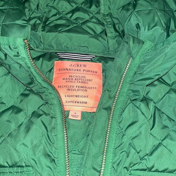 New J.Crew Signature Puffer $200 Womans Small Quilted Green Hooded Jacket luxury - Picture 3 of 9